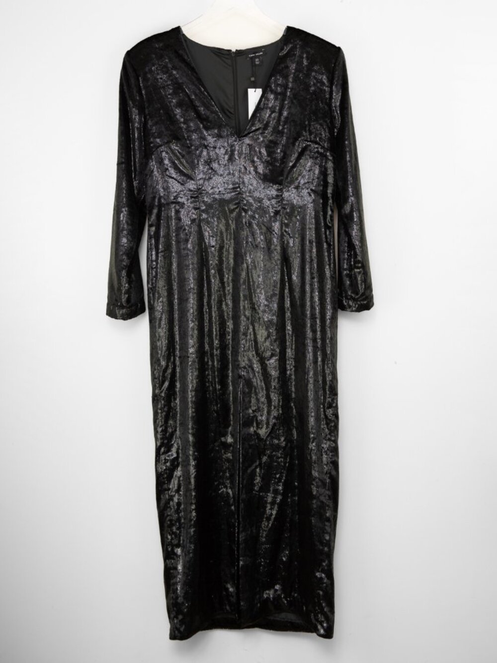 Karen Millen Slinky Velvet Sleeved Maxi Dress Shimmer V-Neck Black Size 16 New